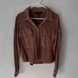 Forever 21 Dusty Rose Button-Front Pocket Shirt Jacket